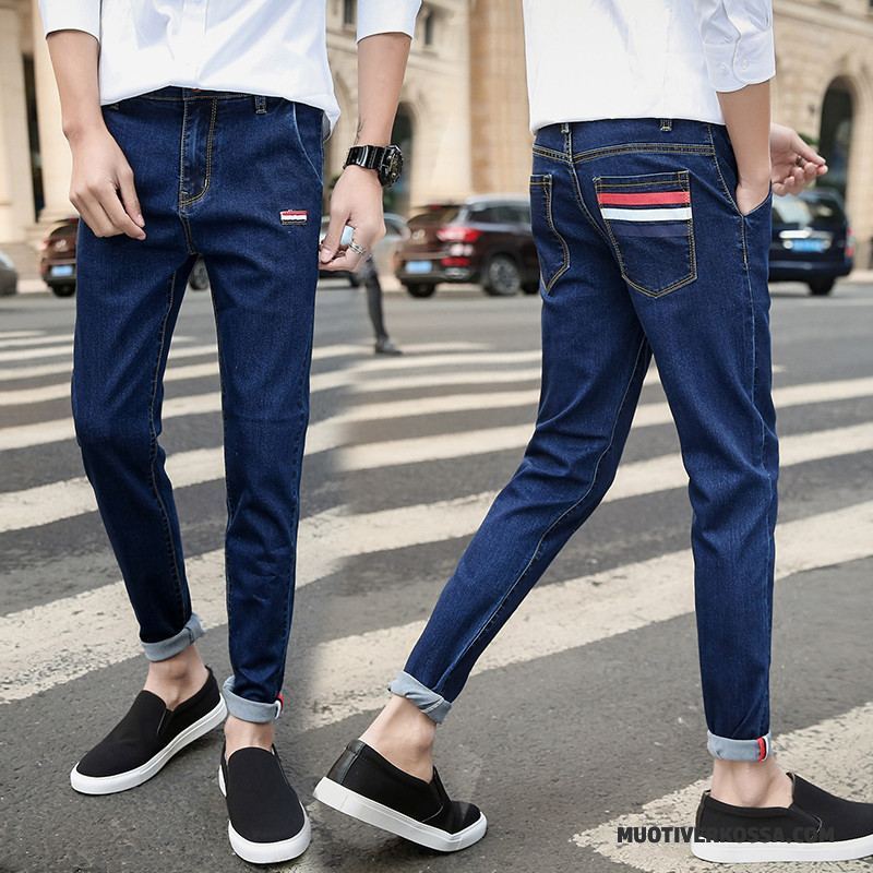 Dżinsy Męskie Slim Fit Spodnie Casual Długie Elastyczne Nowy Czarny