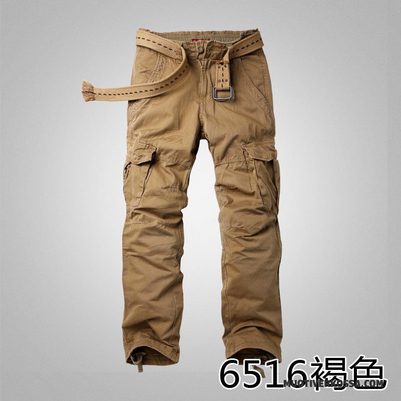Spodnie Cargo Męskie Jesień Więcej Kieszeni Szerokie Casualowe Spodnie Slim Fit Tendencja Kamuflaż Beżowy Biały