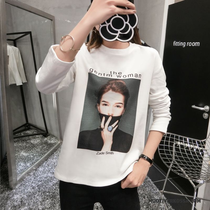 T-shirt Z Długim Rękawem Damskie Bawełna Topy Nowy 2018 Długi Rękaw Dla Grubych Biały