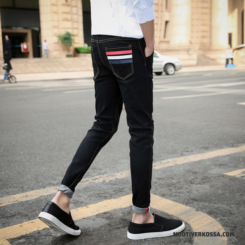 Dżinsy Męskie Slim Fit Spodnie Casual Długie Elastyczne Nowy Czarny