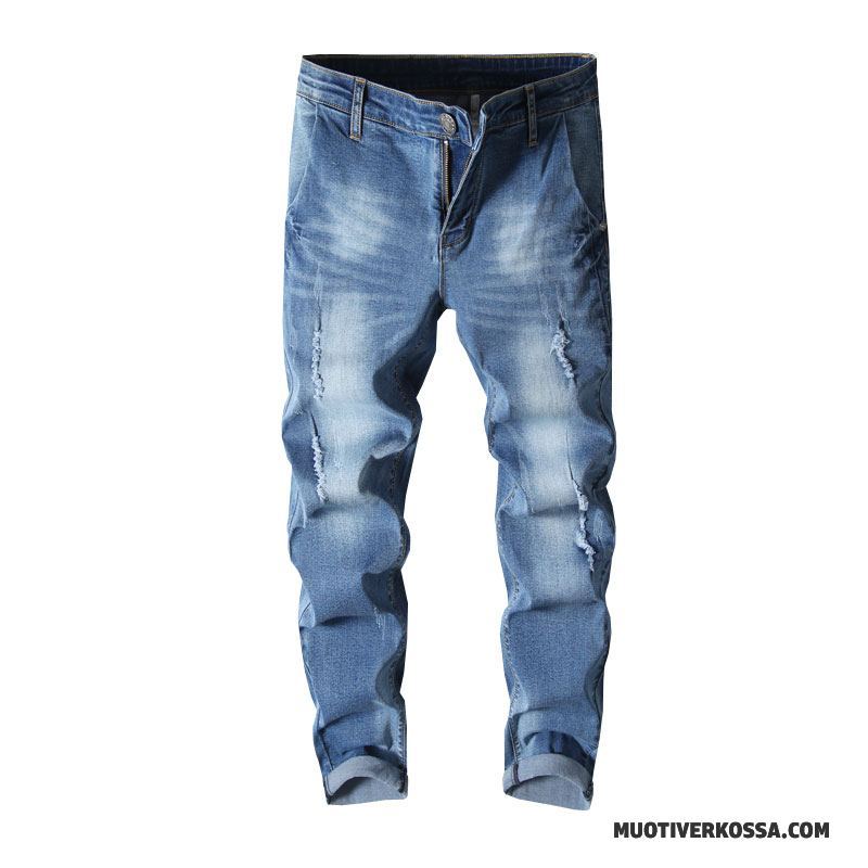 Dżinsy Męskie Spodnie Elastyczne Wiosna Slim Fit Tendencja Ołówkowe Spodnie Niebieski Jasny