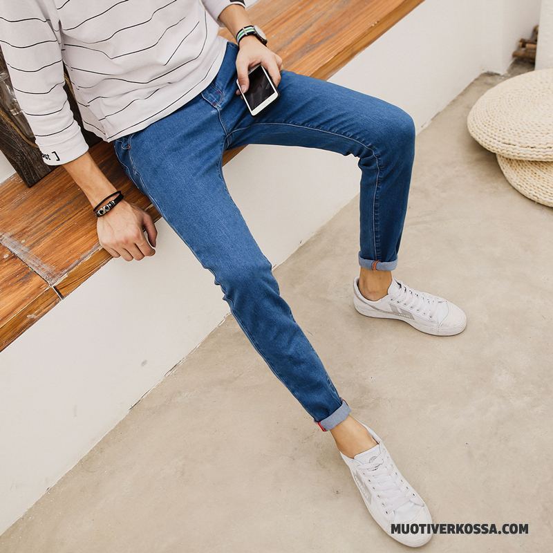 Dżinsy Męskie Tendencja Nowy Slim Fit Ołówkowe Spodnie Lato Niebieski Czarny