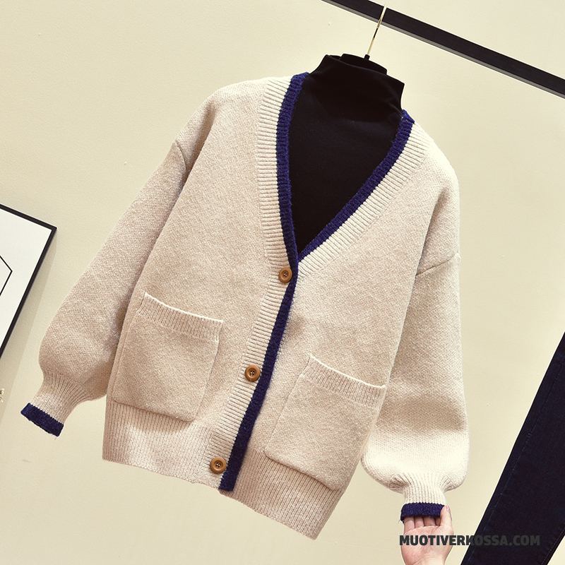 Kardigan Damskie Płaszcz Sweter Vintage Mały Nowy Szerokie Beżowy Biały