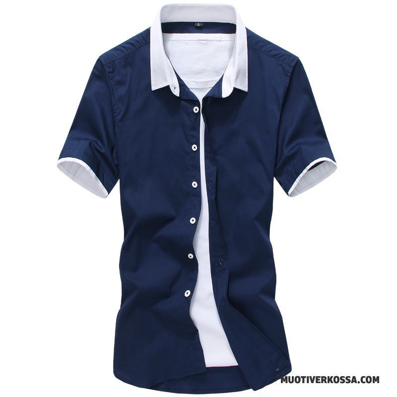 Koszula Krótki Rękaw Męskie Biznes Slim Fit Duży Rozmiar Koszula Z Krótkim Rękawem Sukienka Cargo Ciemno Niebieski Mieszane Kolory Biały