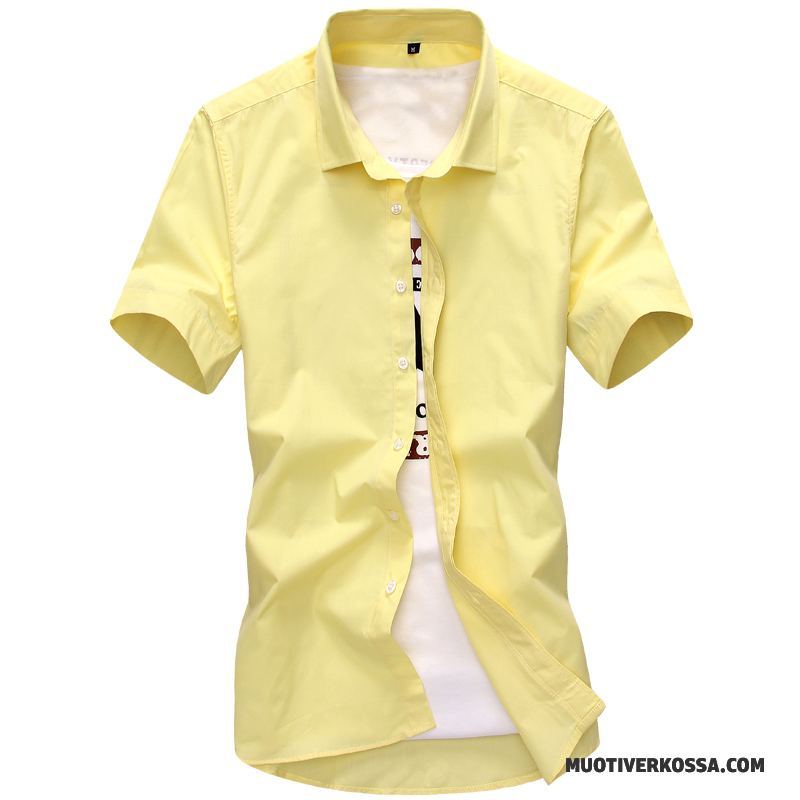 Koszula Krótki Rękaw Męskie Casual Slim Fit Nowy Nastolatek Biznes Koszula Z Krótkim Rękawem Czysta Żółty