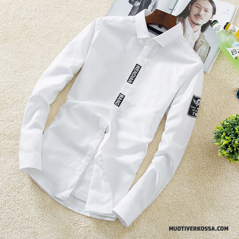 Koszula Męskie Biznes Jesień Biurowe Tendencja Sukienka Slim Fit Biały