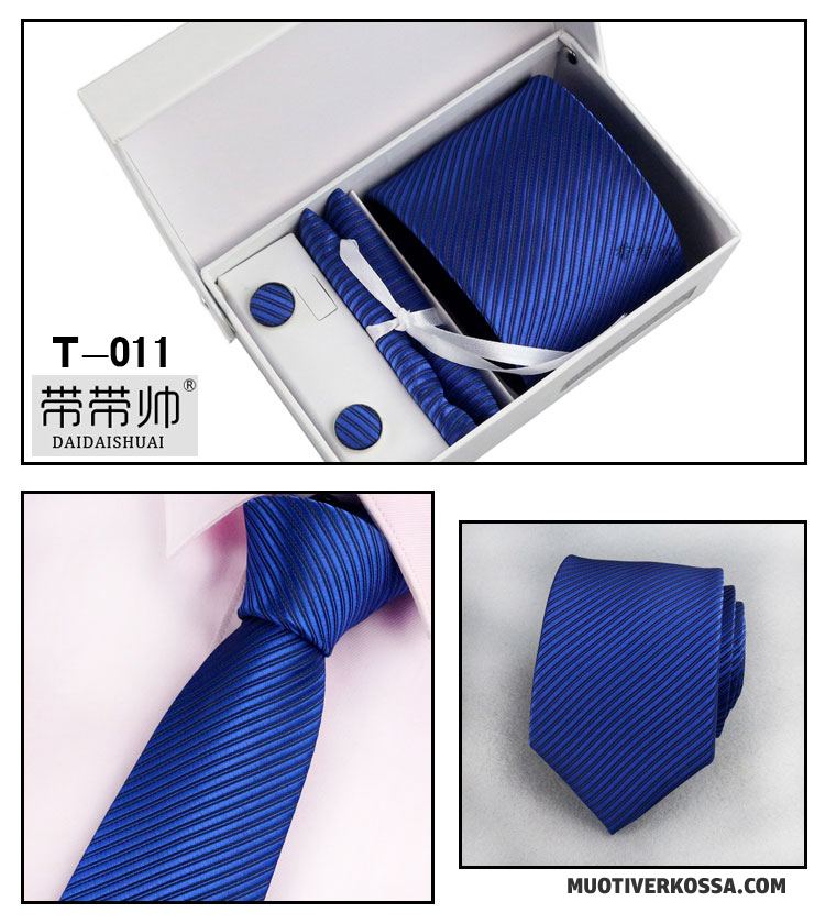 Krawat Męskie Jednolity Kolor Sukienka Ślubna Pudełko Na Prezenty Pan Młody Biznes Niebieski