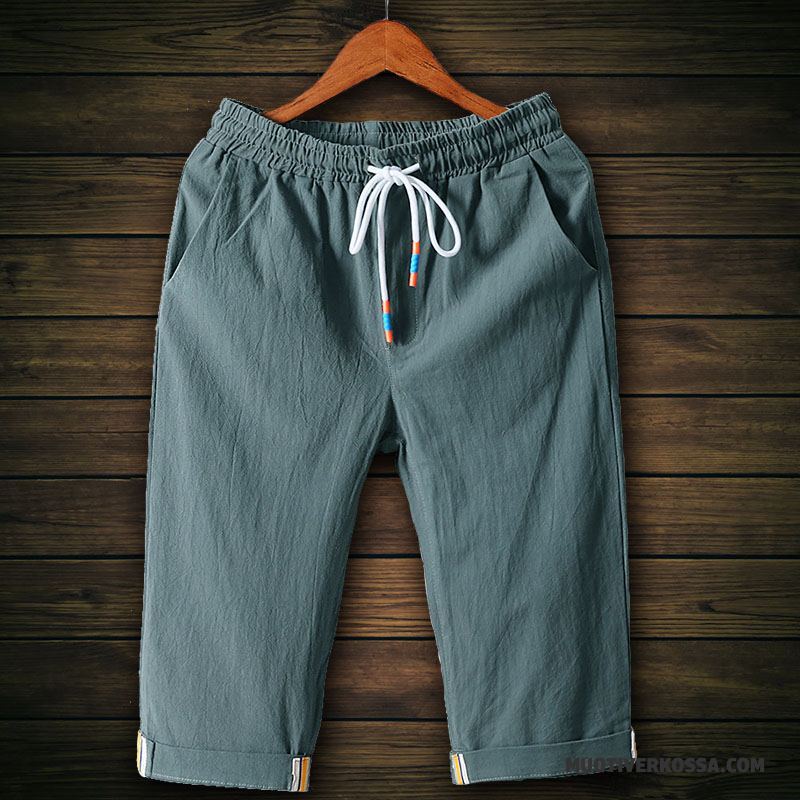 Spodenki Męskie Szorty Bawełna Slim Fit Ołówkowe Spodnie Cienkie Spodnie Capri Niebieski