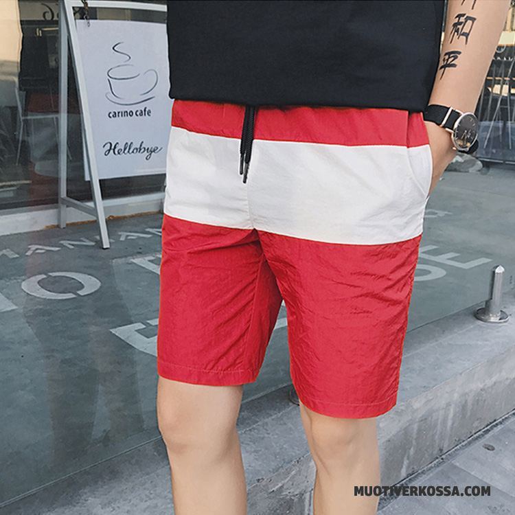 Spodenki Męskie Szorty Lato Cienkie Sportowe Slim Fit Elastyczne Biały Czerwony