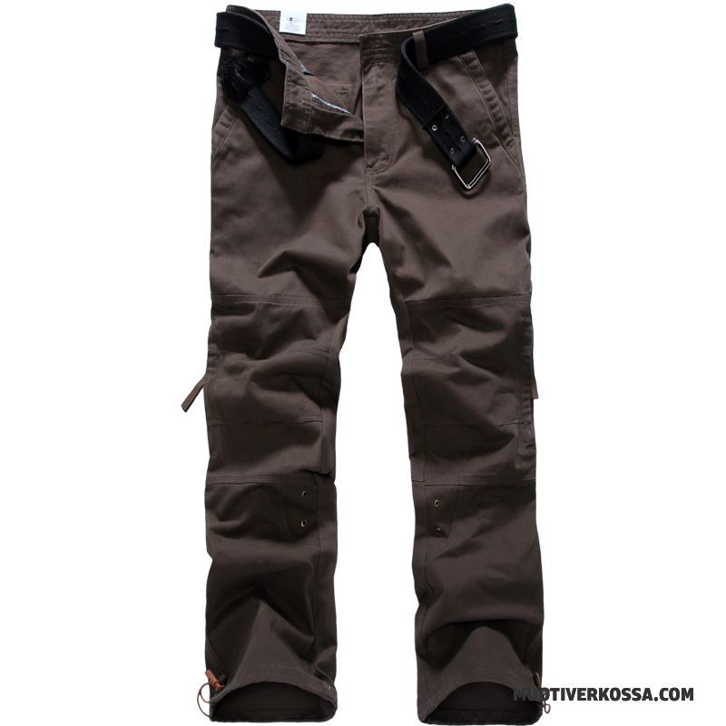 Spodnie Cargo Męskie Szerokie Więcej Kieszeni Outdoor Casualowe Spodnie Bawełna Tendencja Kawowy