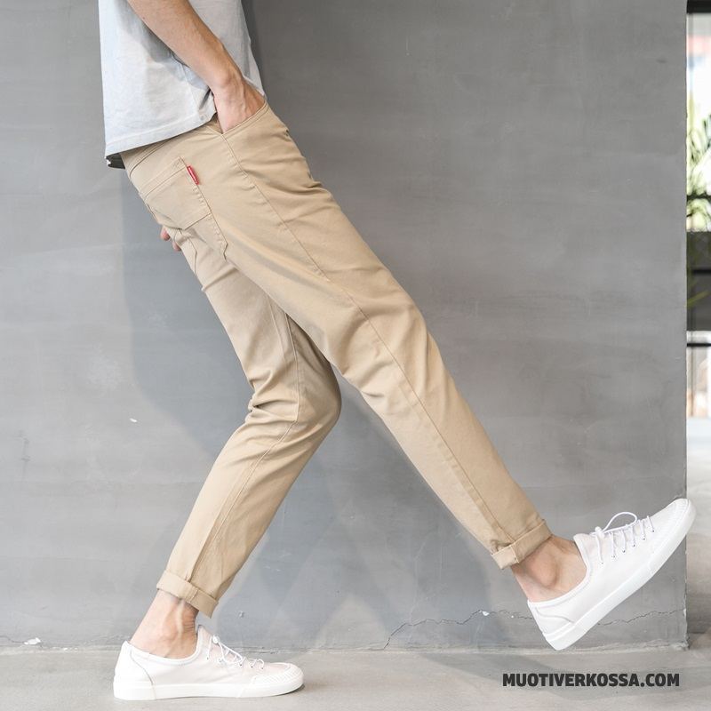 Spodnie Męskie Casualowe Spodnie Mały Cienka Slim Fit Tendencja Proste Beżowy Biały