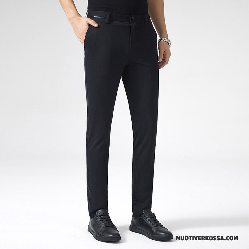 Spodnie Męskie Elastyczne Mały Nowy 2018 Lodowy Jedwab Casualowe Spodnie Czarny