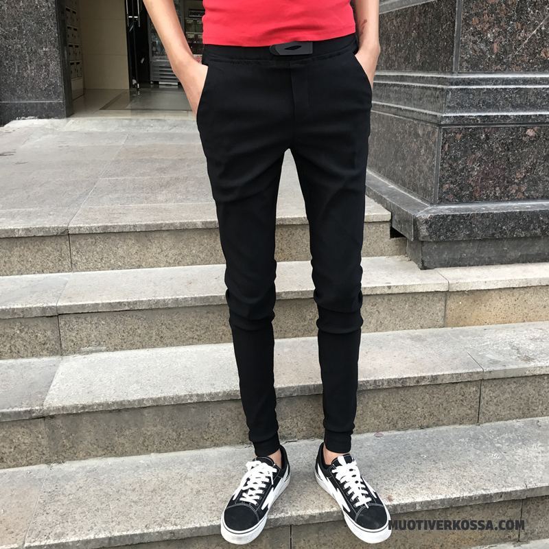 Spodnie Męskie Elastyczne Slim Fit Mały Ołówkowe Spodnie Jesień Czarny Czerwony