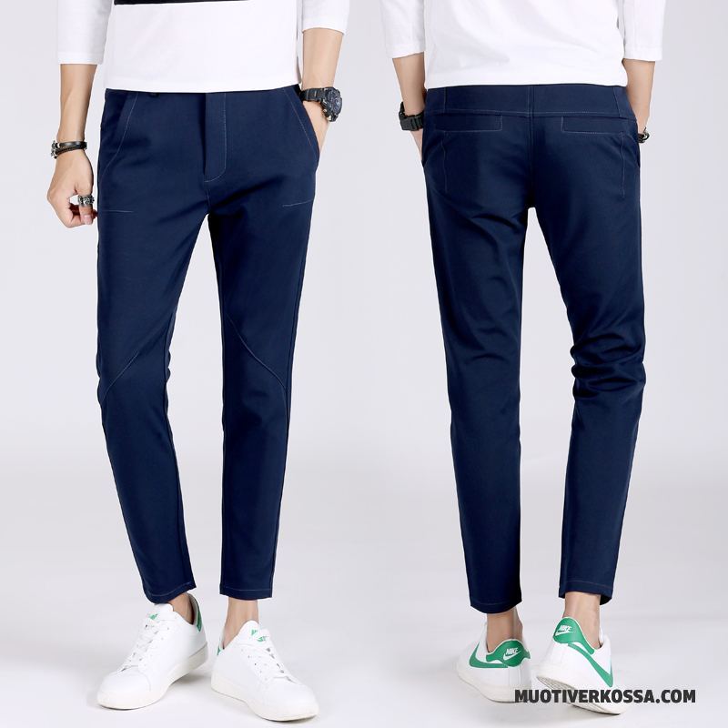 Spodnie Męskie Lato Moda Casualowe Spodnie Mały Elastyczne Garnitur Niebieski