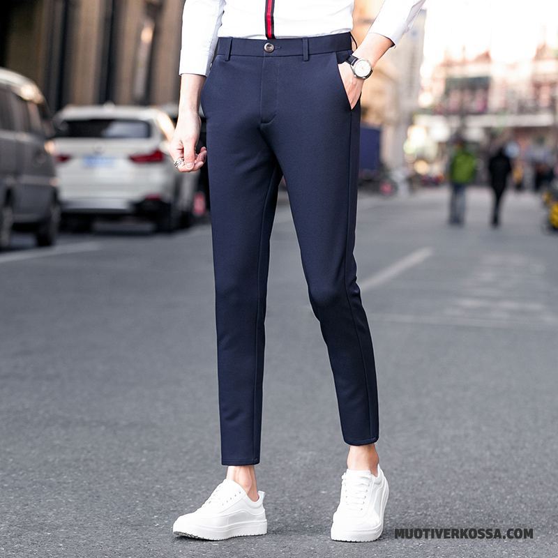 Spodnie Męskie Slim Fit Casualowe Spodnie Cienkie Wiosna Ołówkowe Spodnie Tendencja Niebieski