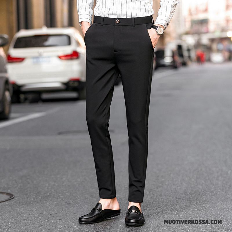 Spodnie Męskie Tendencja Casualowe Spodnie Brytyjskie Ołówkowe Spodnie Slim Fit Czarny