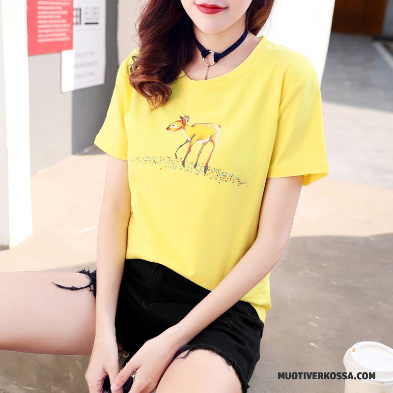 T-shirt Damskie 2018 Nowy Szerokie Topy Student Tendencja Żółty
