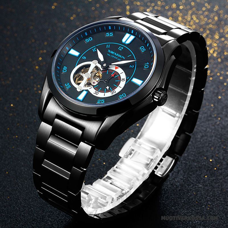Zegarek Męskie Automatycznie Specjalne Świecące Zegarek Na Rękę Koronka Wodoodporny Niebieski Czarny