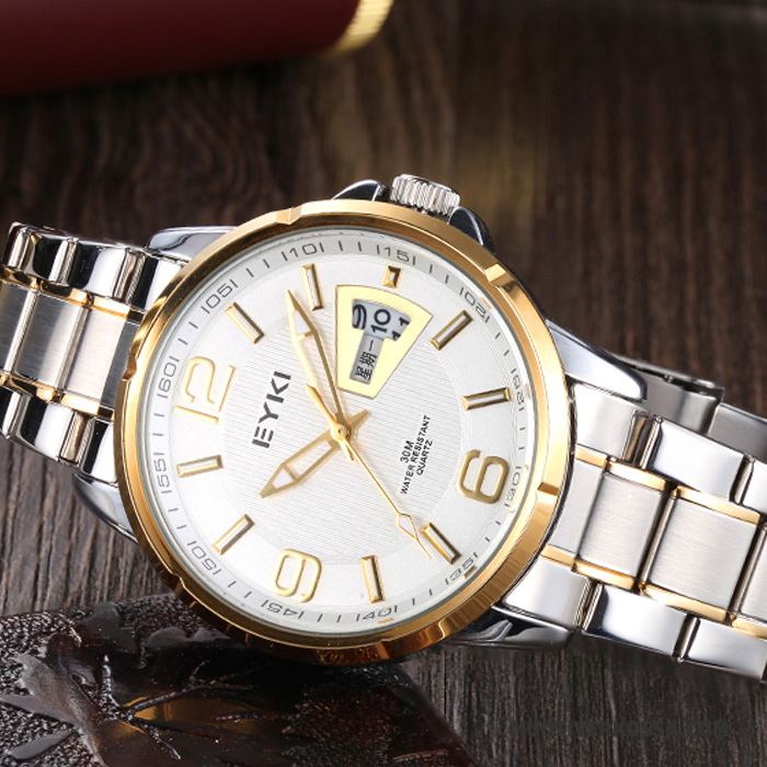 Zegarek Męskie Casual Zegarek Na Rękę Tata Eleganckie W Średnim Wieku Kalendarz Złoty