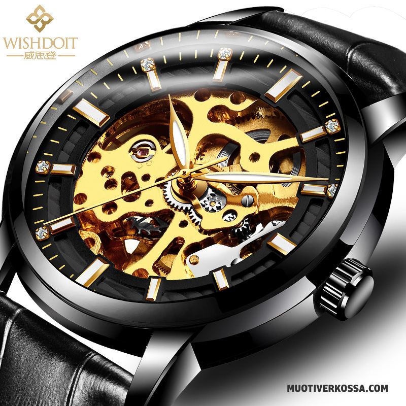 Zegarek Męskie Student Koronka Świecące Moda Zegarek Na Rękę Automatycznie Złoty Czarny