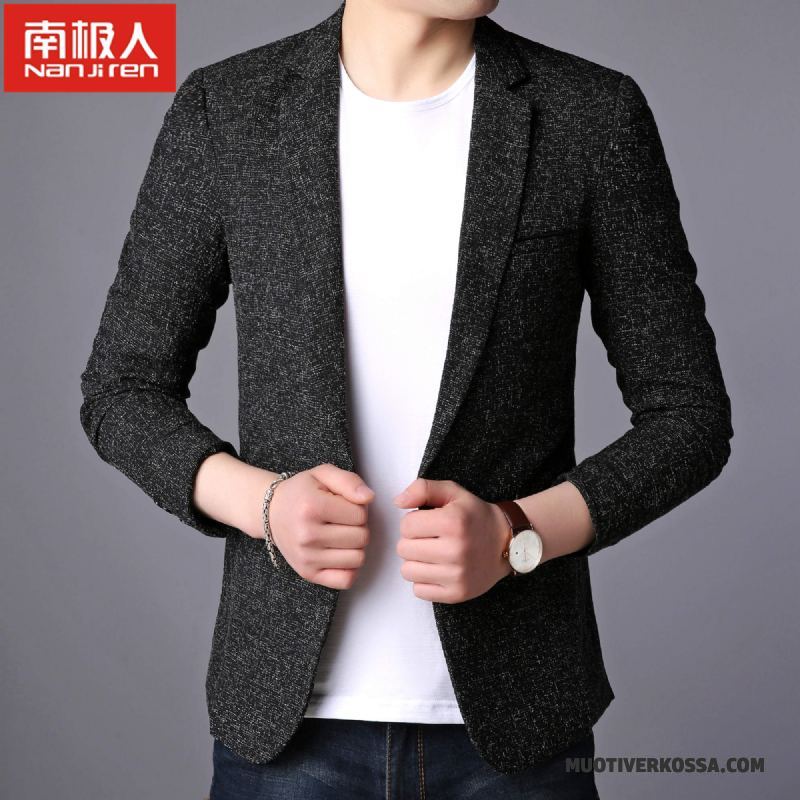 Blezer Męskie Topy Casual Garnitur Płaszcz Slim Fit Wiosna Szary Ciemno