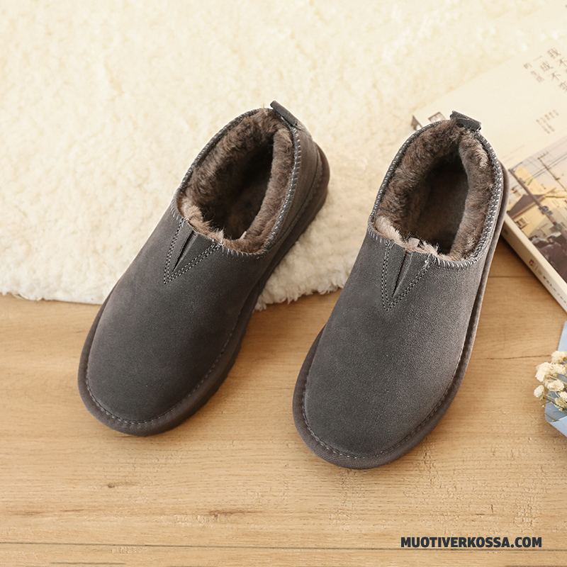Botki Śniegowce Damskie Niskie Krótkie Botki Elastyczne Buty Skóra Bydlęca Plus Kaszmir Khaki