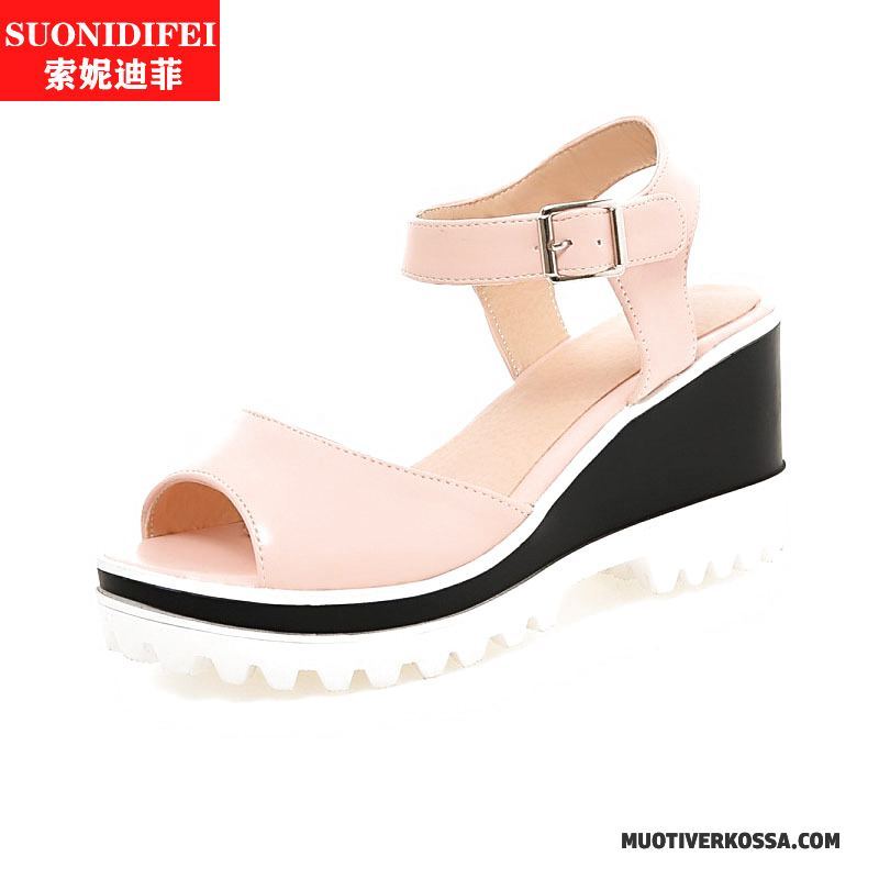 Buty Wedges Damskie Rzym Pasy Wygodne Sandały Z Gumy Niebieski Biały Proszek