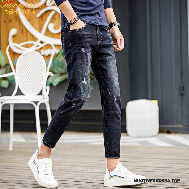 Dżinsy Męskie Lato Slim Fit Spodnie Tendencja Ołówkowe Spodnie Niebieski
