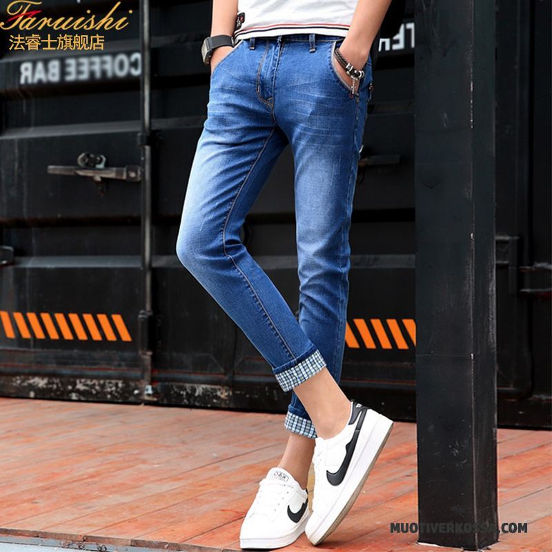 Dżinsy Męskie Lato Slim Fit Spodnie Tendencja Ołówkowe Spodnie Niebieski