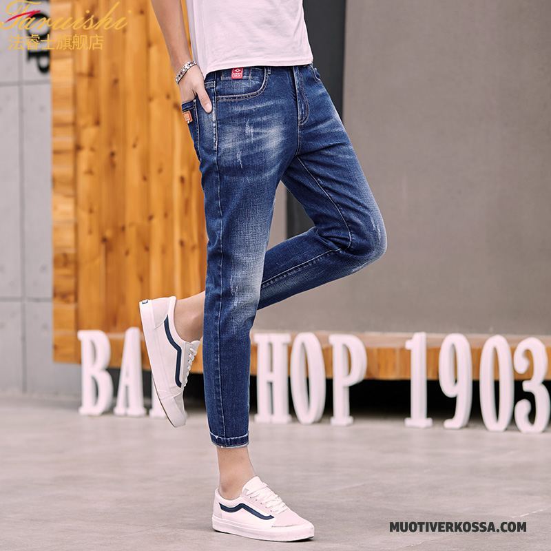 Dżinsy Męskie Lato Slim Fit Spodnie Tendencja Ołówkowe Spodnie Niebieski