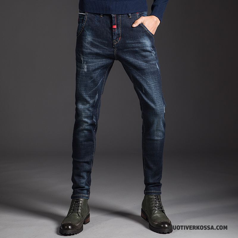 Dżinsy Męskie Lato Spodnie Vintage Ołówkowe Spodnie Tendencja Długie Granatowy