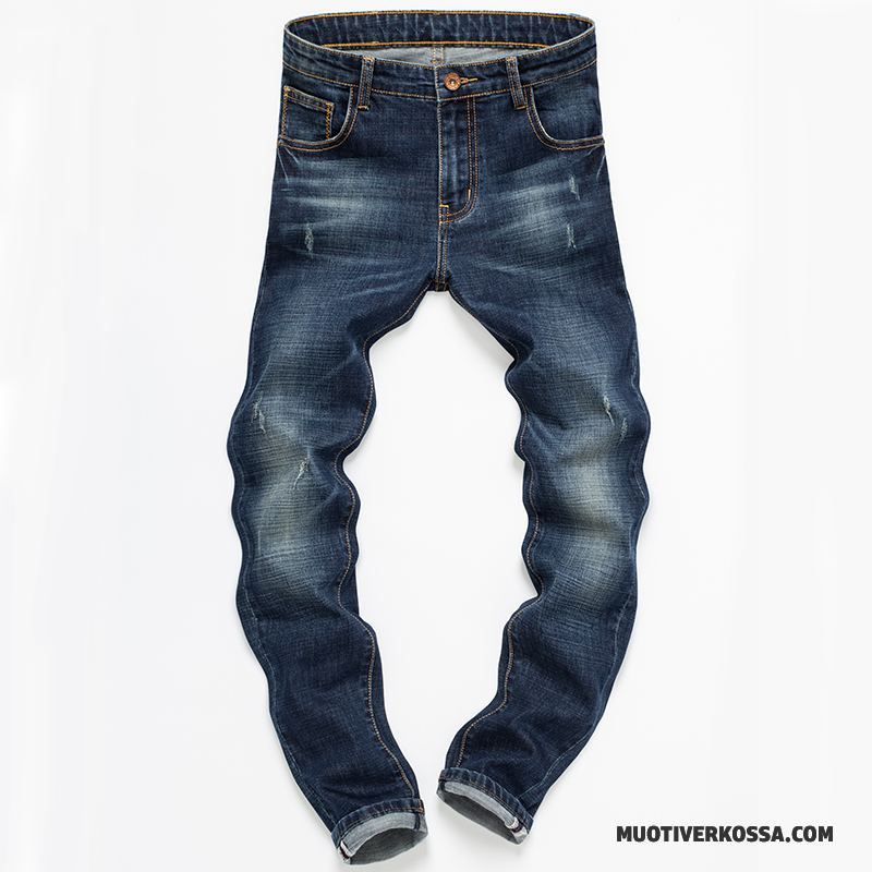 Dżinsy Męskie Slim Fit Duży Rozmiar Tendencja Spodnie Nastolatek Casual Granatowy