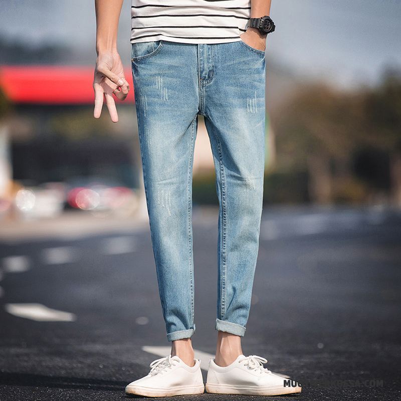 Dżinsy Męskie Slim Fit Lato Cienkie Tendencja Casual Elastyczne Czarny