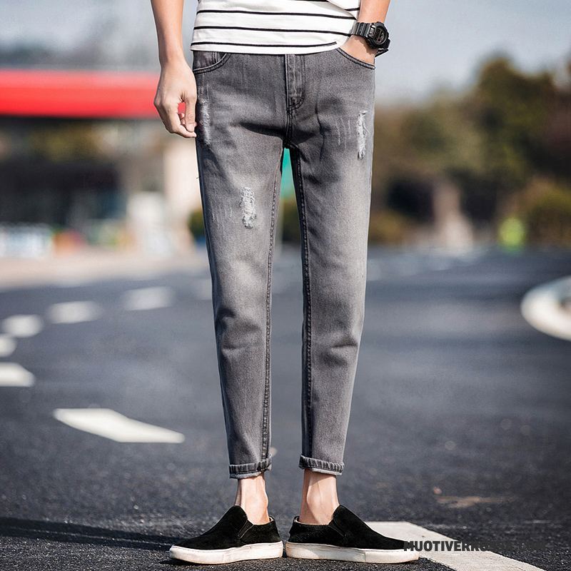 Dżinsy Męskie Slim Fit Lato Cienkie Tendencja Casual Elastyczne Czarny