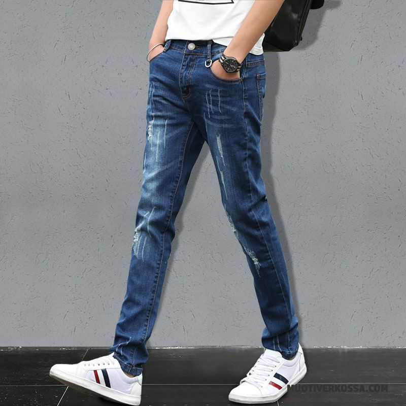 Dżinsy Męskie Spodnie Elastyczne Wiosna Slim Fit Tendencja Ołówkowe Spodnie Niebieski Jasny
