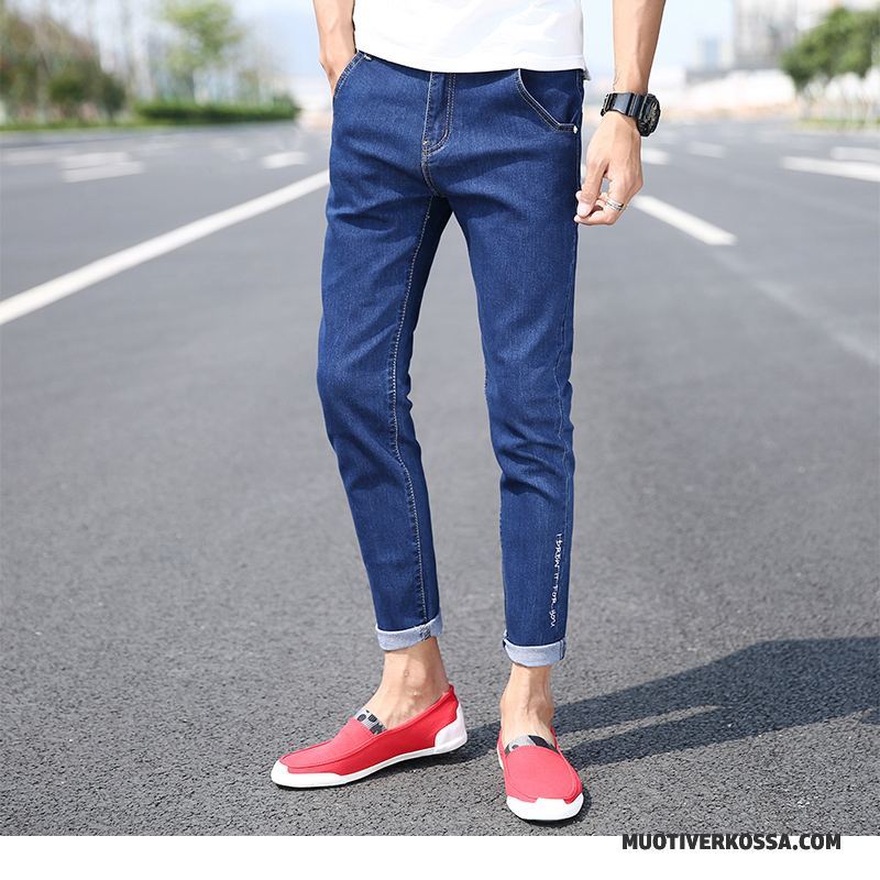 Dżinsy Męskie Tendencja Wiosna Slim Fit Student Z Dziurami Ołówkowe Spodnie Granatowy