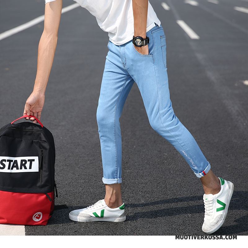 Dżinsy Męskie Tendencja Wiosna Slim Fit Student Z Dziurami Ołówkowe Spodnie Granatowy