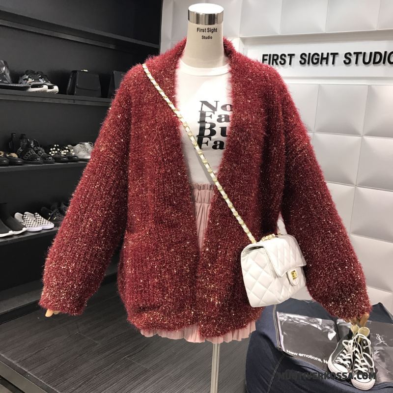 Kardigan Damskie Sweter 2018 Szerokie Nowy Jasny Moda Czerwony