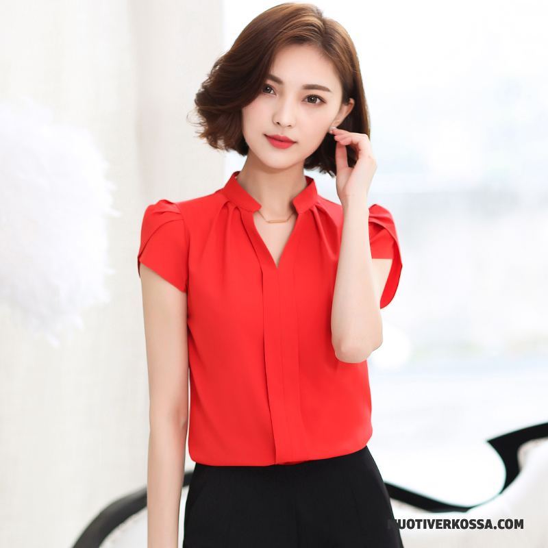 Koszula Krótki Rękaw Damskie Cienkie Slim Fit Topy Bluzka Z Krótkim Rękawem Lady Nowy Różowy