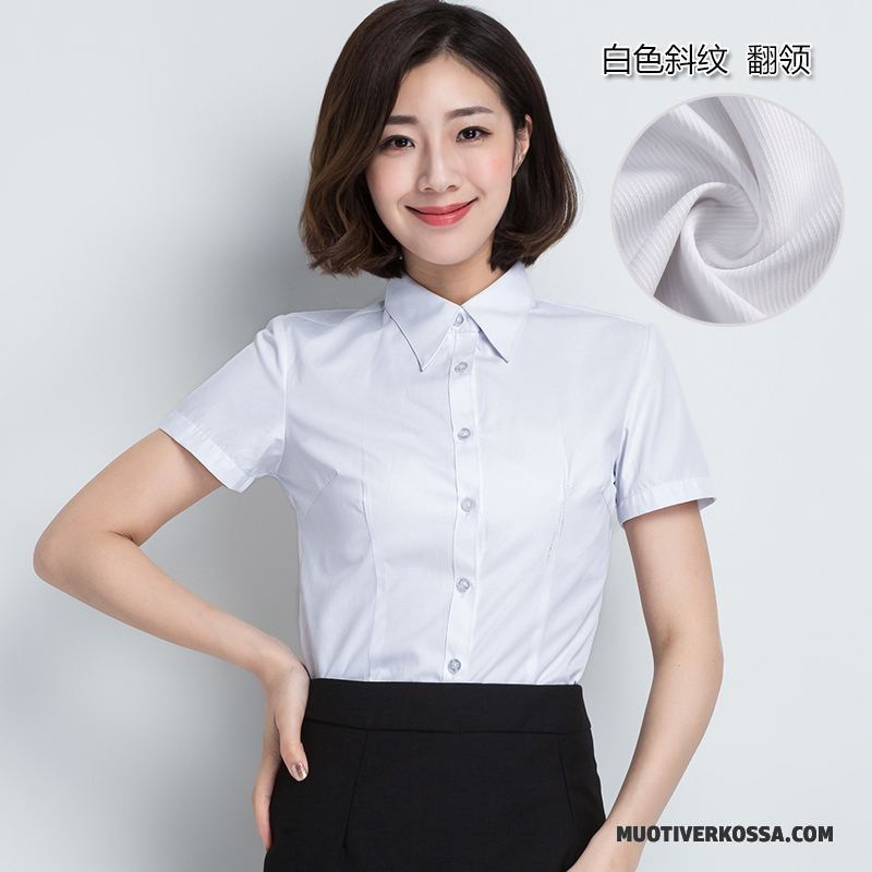 Koszula Krótki Rękaw Damskie Sukienka Bawełniane Duży Rozmiar Kombinezony Robocze Czyste Klapa Biały
