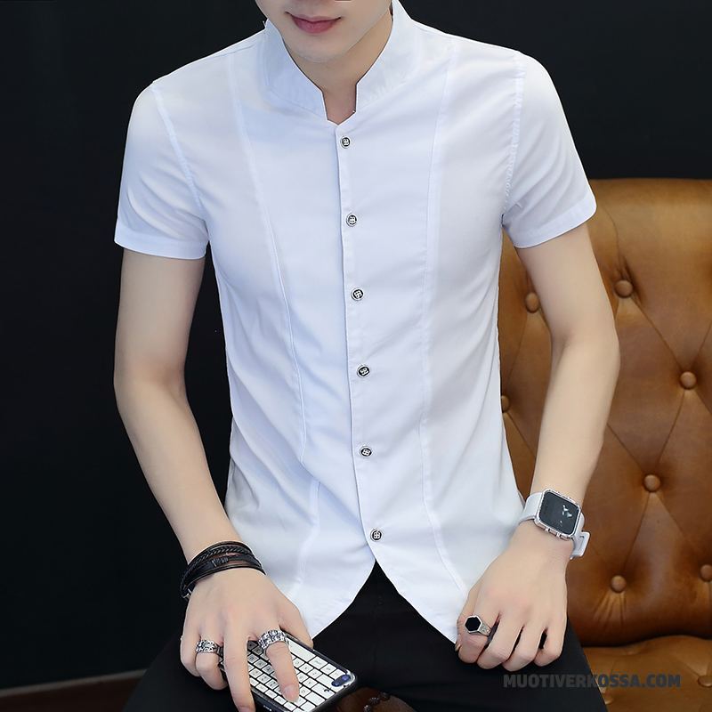 Koszula Krótki Rękaw Męskie Koszula Z Krótkim Rękawem Piękny Slim Fit Casual Młodzież Tendencja Proszek