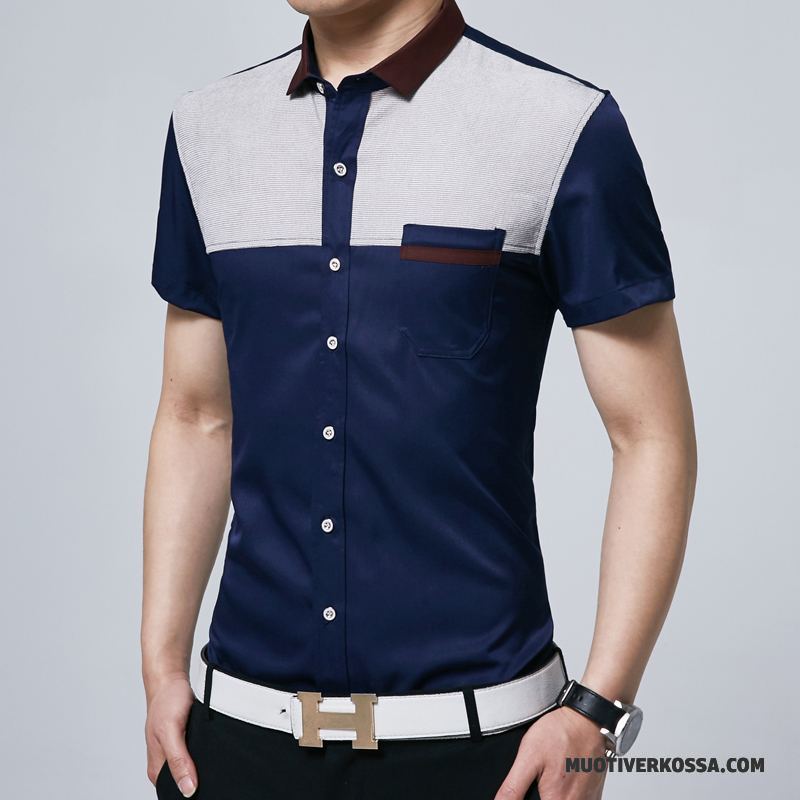 Koszula Krótki Rękaw Męskie Lato Długi Rękaw Slim Fit Koszula Z Krótkim Rękawem Tendencja Casual Czerwony