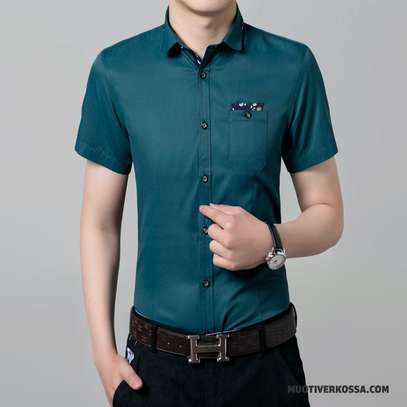 Koszula Krótki Rękaw Męskie Moda Lato Koszula Z Krótkim Rękawem Tendencja Młodzież Jasny Niebieski