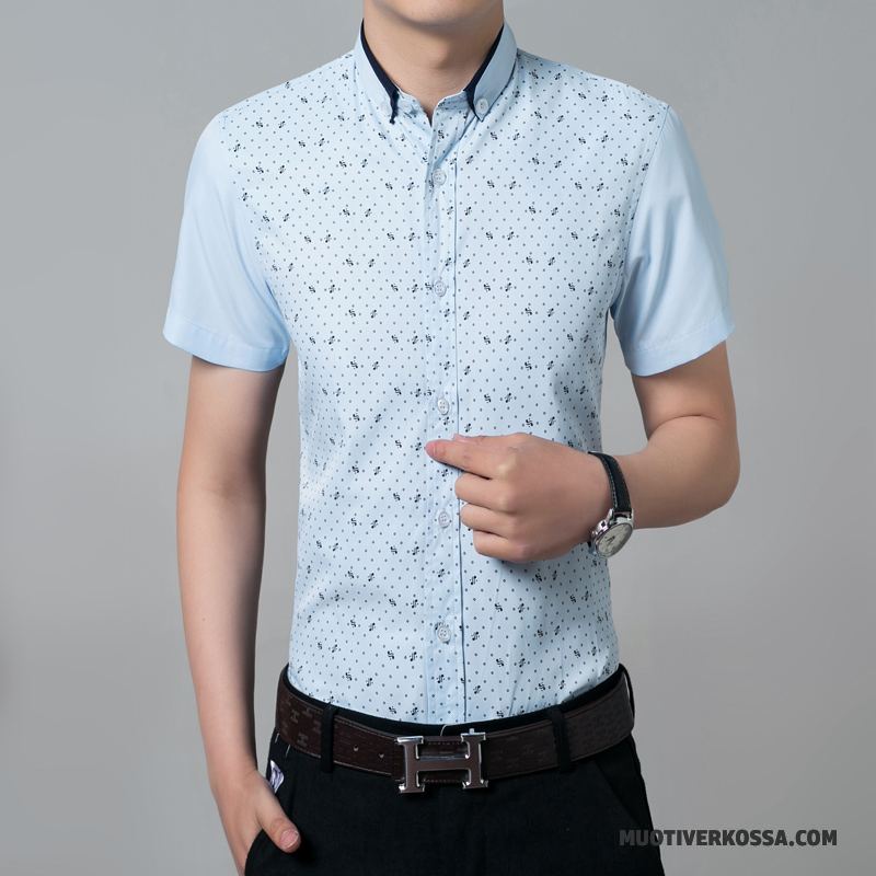 Koszula Krótki Rękaw Męskie Moda Lato Koszula Z Krótkim Rękawem Tendencja Młodzież Jasny Niebieski