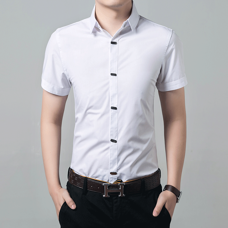 Koszula Krótki Rękaw Męskie Tendencja Topy Slim Fit Młodzież Cienkie Lato Czerwony