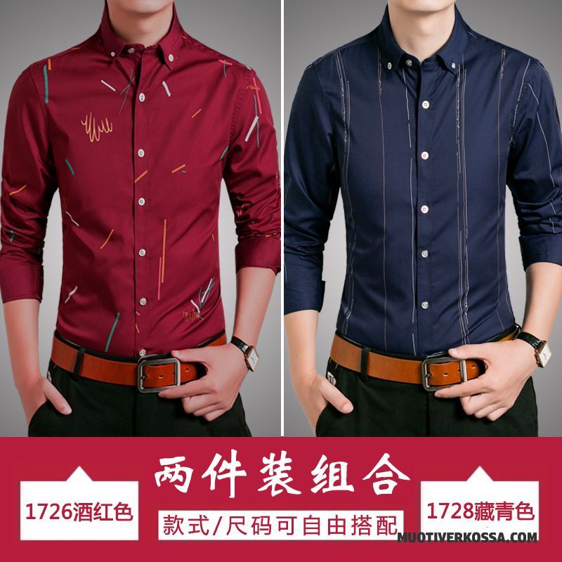 Koszula Męskie Plus Kaszmir Drukowana Dla Grubych Casual Slim Fit Tendencja Niebieski Biały