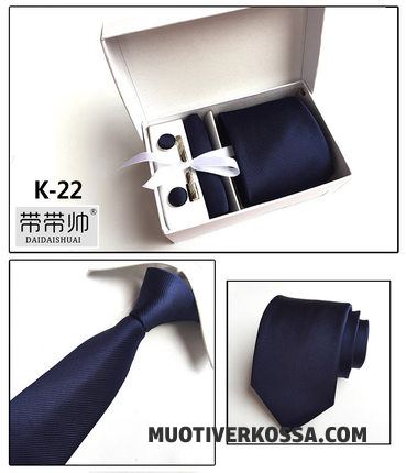 Krawat Męskie Jednolity Kolor Sukienka Ślubna Pudełko Na Prezenty Pan Młody Biznes Niebieski