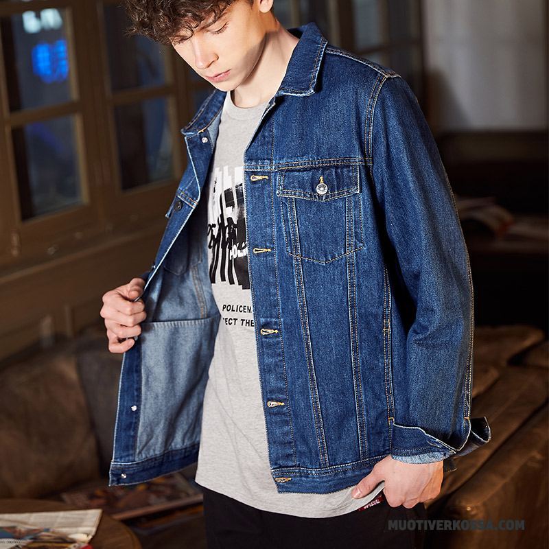 Kurtka Męskie Denim 2018 Slim Fit Jesień Casual Vintage Czarny