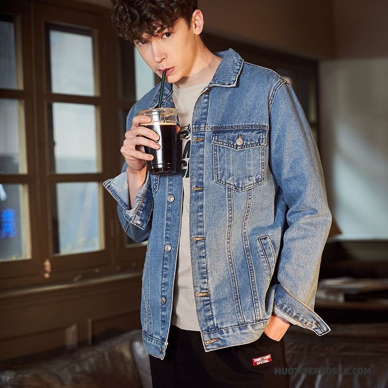 Kurtka Męskie Denim 2018 Slim Fit Jesień Casual Vintage Czarny