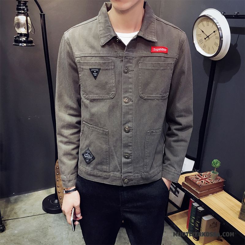 Kurtka Męskie Wiosna 2018 Slim Fit Płaszcz Tendencja Cargo Czarny